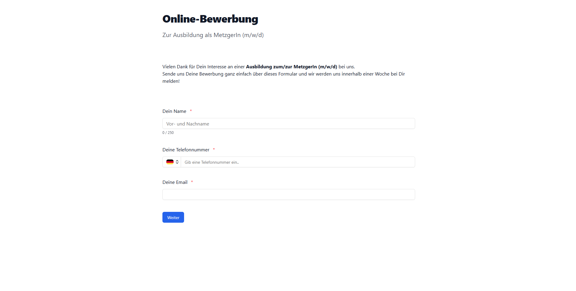 Online Bewerbungsformular